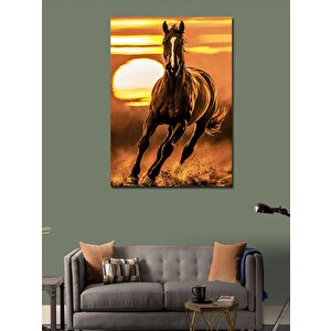 Kanvas Tablo Gün Batımı Ve Koşan At 70x100 cm