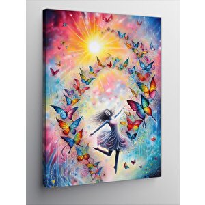 Kanvas Tablo Kelebekler Ve Soyut Kadın 100x140 cm