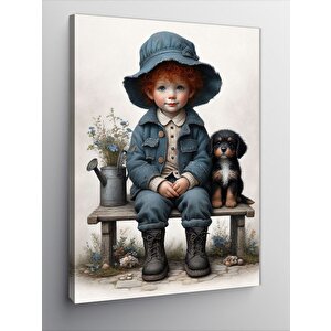 Kanvas Tablo Sevimli Köpek Ve Çocuk 100x140 cm