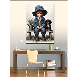 Kanvas Tablo Sevimli Köpek Ve Çocuk 100x140 cm