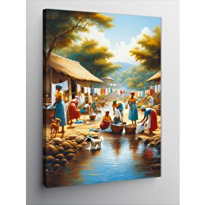 Kanvas Tablo Çamaşır Yıkayan Afrikalı Kadınlar 100x140 cm