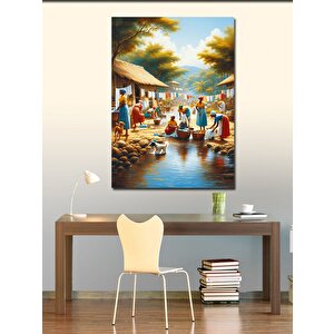 Kanvas Tablo Çamaşır Yıkayan Afrikalı Kadınlar 100x140 cm
