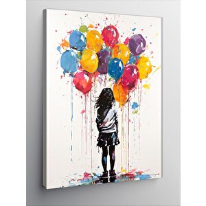 Kanvas Tablo Renkli Uçan Balonlar Ve Kız Çocuğu