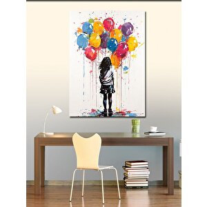 Kanvas Tablo Renkli Uçan Balonlar Ve Kız Çocuğu