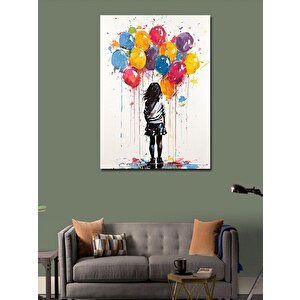 Kanvas Tablo Renkli Uçan Balonlar Ve Kız Çocuğu