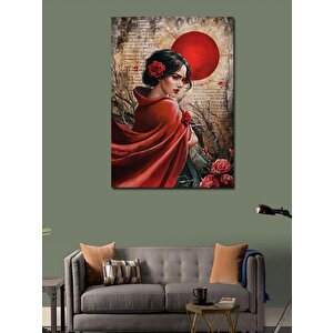 Kanvas Tablo Kırmızı Güneş Ve Kadın 70x100 cm