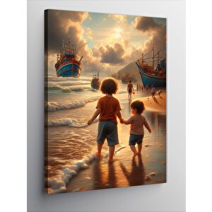 Kanvas Tablo Sahil Kenarında Ki Çocuklar 70x100 cm