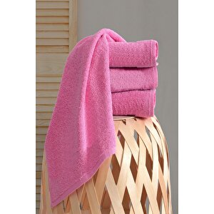4 Lü El Yüz Havlu Takımı Pamuklu Desensiz Düz Renk Havlu Seti 50x90 Cm Pembe