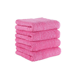 4 Lü El Yüz Havlu Takımı Pamuklu Desensiz Düz Renk Havlu Seti 50x90 Cm Pembe