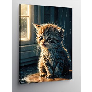Kanvas Tablo Yağmurda Islanan Yavru Kedi 100x140 cm
