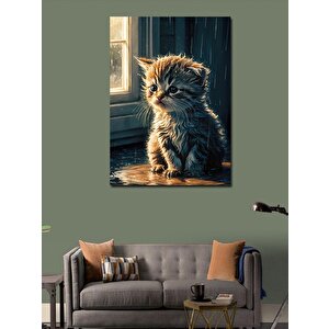 Kanvas Tablo Yağmurda Islanan Yavru Kedi 100x140 cm