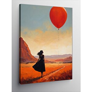 Kanvas Tablo Kırmızı Uçan Balon Ve Kadın 70x100 cm