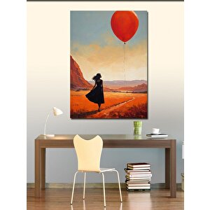 Kanvas Tablo Kırmızı Uçan Balon Ve Kadın 70x100 cm