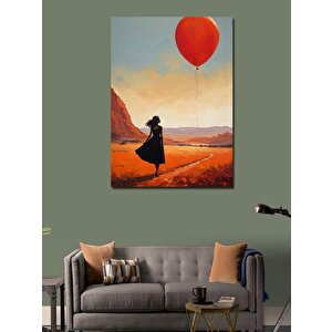 Kanvas Tablo Kırmızı Uçan Balon Ve Kadın 70x100 cm