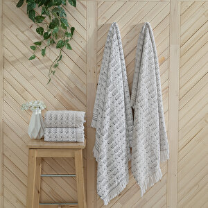 Jakarlı Knitted Beyaz-gri Havlu 90x150 Cm