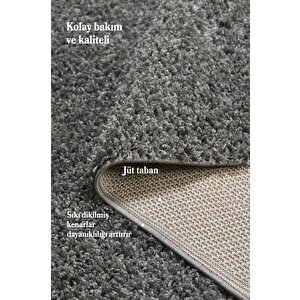 Yuvarlak Shaggy Halı 30 Mm Uzun Ve Yüksek Tüylü Düz Koyu Gri Rengi