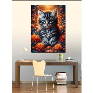 Kanvas Tablo Çiçekler Ve Yavru Kedi 100x140 cm