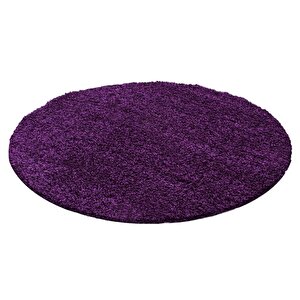 Yuvarlak Shaggy Halı 30 Mm Uzun Ve Yüksek Tüylü Düz Mor Lila Renkli 120 cm