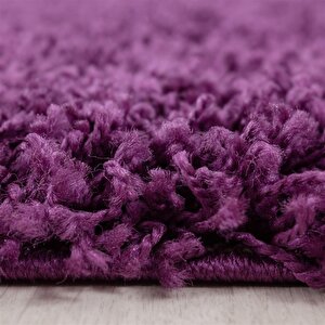 Yuvarlak Shaggy Halı 30 Mm Uzun Ve Yüksek Tüylü Düz Mor Lila Renkli 120 cm