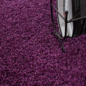 Yuvarlak Shaggy Halı 30 Mm Uzun Ve Yüksek Tüylü Düz Mor Lila Renkli 120 cm