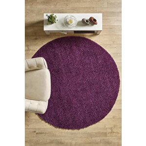 Yuvarlak Shaggy Halı 30 Mm Uzun Ve Yüksek Tüylü Düz Mor Lila Renkli 160 cm