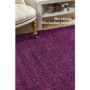 Yuvarlak Shaggy Halı 30 Mm Uzun Ve Yüksek Tüylü Düz Mor Lila Renkli 160 cm