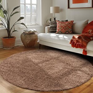 Yuvarlak Shaggy Halı 30 Mm Uzun Ve Yüksek Tüylü Düz Açık Kahverengi 80 cm