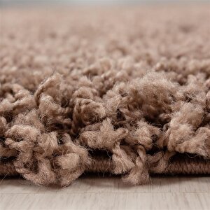 Yuvarlak Shaggy Halı 30 Mm Uzun Ve Yüksek Tüylü Düz Açık Kahverengi 80 cm