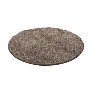 Yuvarlak Shaggy Halı 30 Mm Uzun Ve Yüksek Tüylü Düz Açık Kahverengi 120 cm