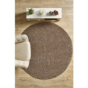 Yuvarlak Shaggy Halı 30 Mm Uzun Ve Yüksek Tüylü Düz Açık Kahverengi 120 cm