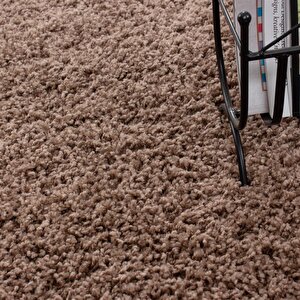 Yuvarlak Shaggy Halı 30 Mm Uzun Ve Yüksek Tüylü Düz Açık Kahverengi 120 cm