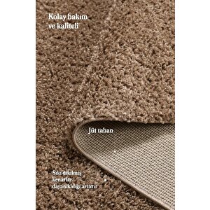 Yuvarlak Shaggy Halı 30 Mm Uzun Ve Yüksek Tüylü Düz Açık Kahverengi