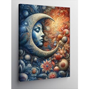 Kanvas Tablo Ay Yüzlü Kadın Ve Çiçekler 100x140 cm