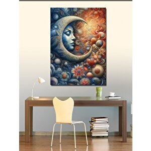 Kanvas Tablo Ay Yüzlü Kadın Ve Çiçekler 100x140 cm