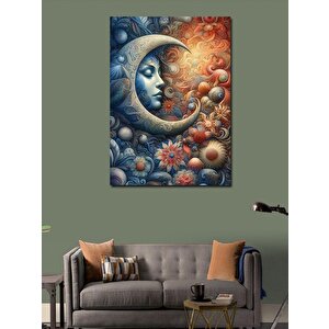 Kanvas Tablo Ay Yüzlü Kadın Ve Çiçekler 100x140 cm