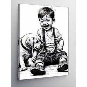Kanvas Tablo Çocukla Köpek 70x100 cm