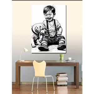 Kanvas Tablo Çocukla Köpek 70x100 cm