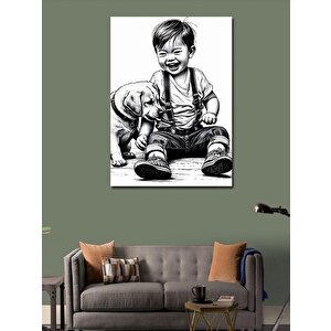 Kanvas Tablo Çocukla Köpek 70x100 cm