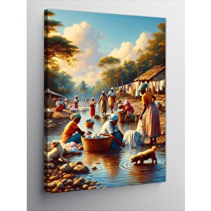 Kanvas Tablo Çamaşır Yıkayan Afrikalı Kabile 70x100 cm