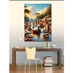 Kanvas Tablo Çamaşır Yıkayan Afrikalı Kabile 70x100 cm