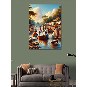 Kanvas Tablo Çamaşır Yıkayan Afrikalı Kabile 70x100 cm