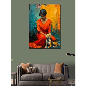 Kanvas Tablo Kırmızı Elbiseli Kadın Ve Köpek 70x100 cm