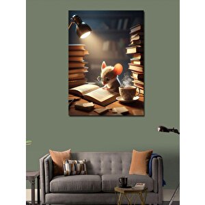 Kanvas Tablo Kitap Okuyan Fare 100x140 cm