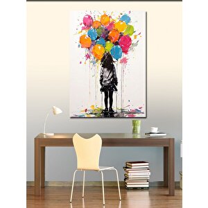 Kanvas Tablo Renkli Balonlar Ve Kız 70x100 cm