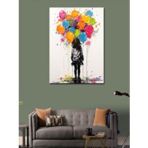 Kanvas Tablo Renkli Balonlar Ve Kız 70x100 cm