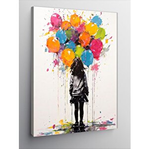 Kanvas Tablo Renkli Balonlar Ve Kız 100x140 cm