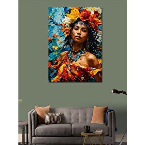 Kanvas Tablo Çiçekler Ve Kadın 100x140 cm
