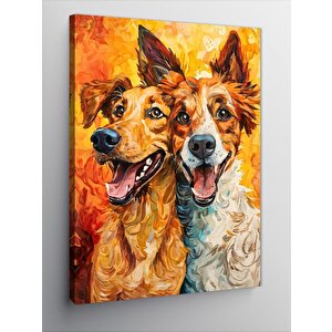 Kanvas Tablo Sevimli Köpekler Ve Sarı Fon