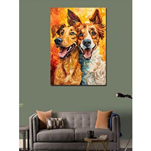 Kanvas Tablo Sevimli Köpekler Ve Sarı Fon