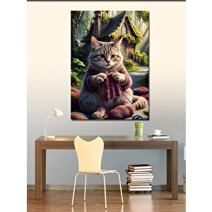 Kanvas Tablo Örgü Yapan Kedi